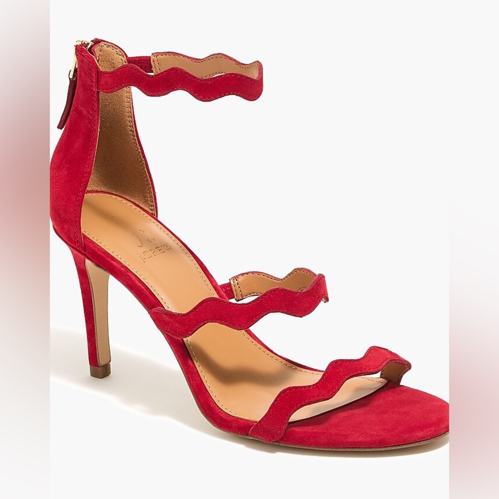 J.Crew Factory Three Strap Scallop Suede Heels Size 9